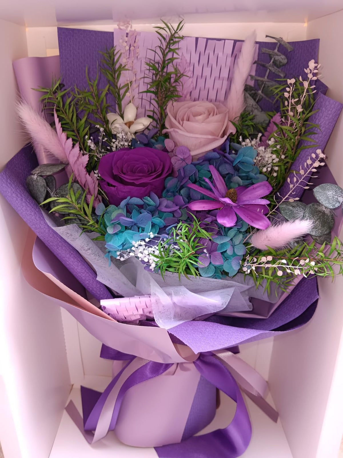 Preserved Rose Floral Bouquet with Window Gift Box