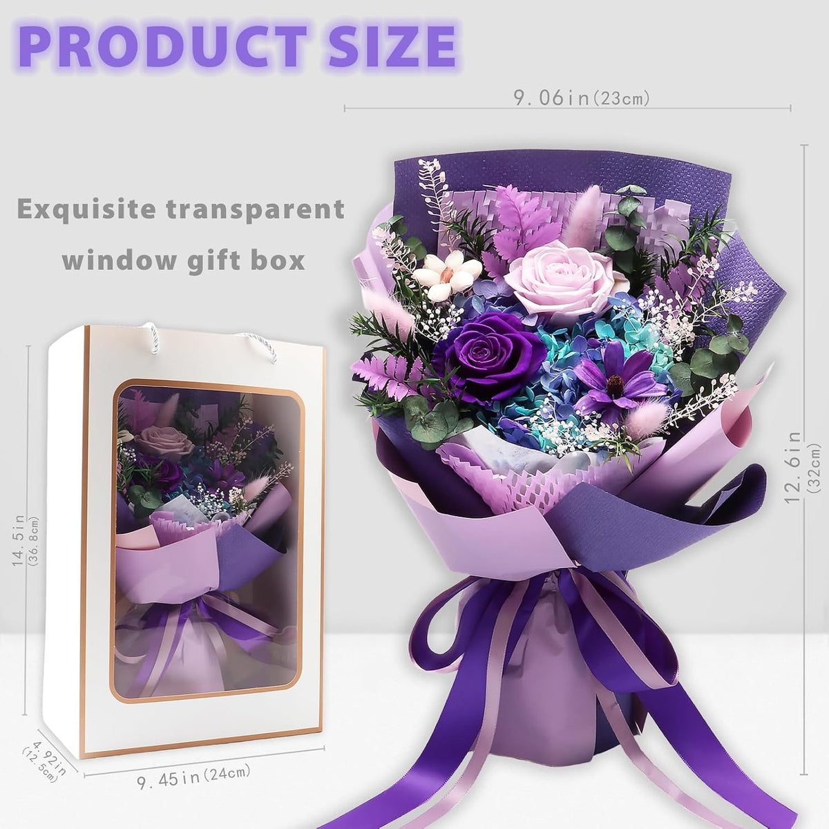 Preserved Rose Floral Bouquet with Window Gift Box