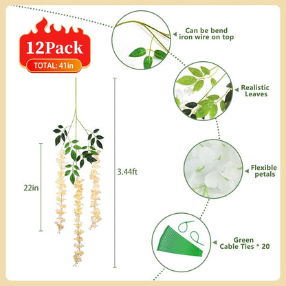5-Piece Artificial Silk Wisteria Hanging Garland