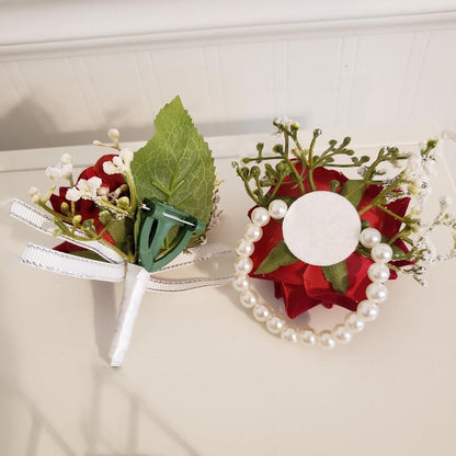 2-Piece Artificial Silk Rose Corsage and Boutonniere Set