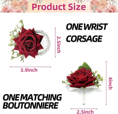 2-Piece Artificial Silk Rose Corsage and Boutonniere Set