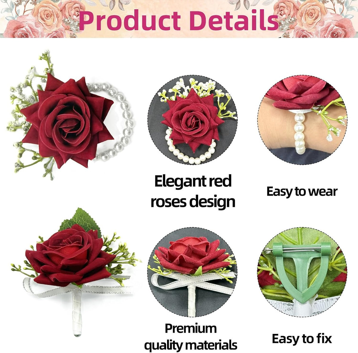 2-Piece Artificial Silk Rose Corsage and Boutonniere Set