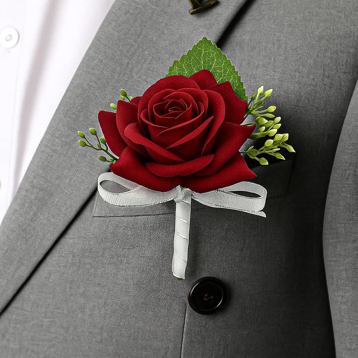 2-Piece Artificial Silk Rose Corsage and Boutonniere Set